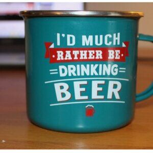 Enamel Camping Mug I'd much rather be drinking beer Green Novelty Cup Gift Idea